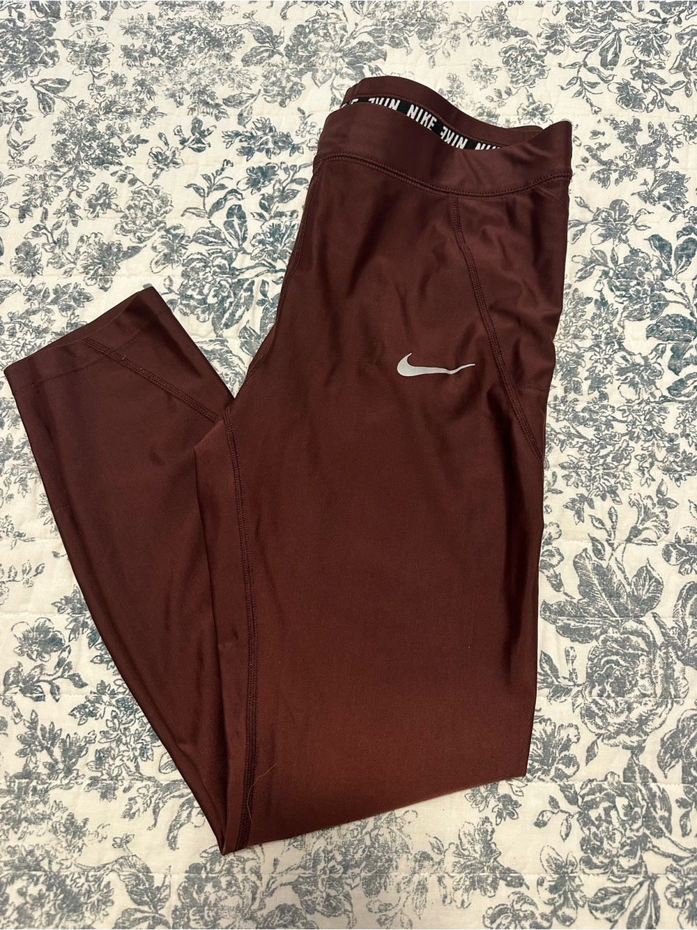 Nike Maroon Athletic Leggings with Reflective Swoosh